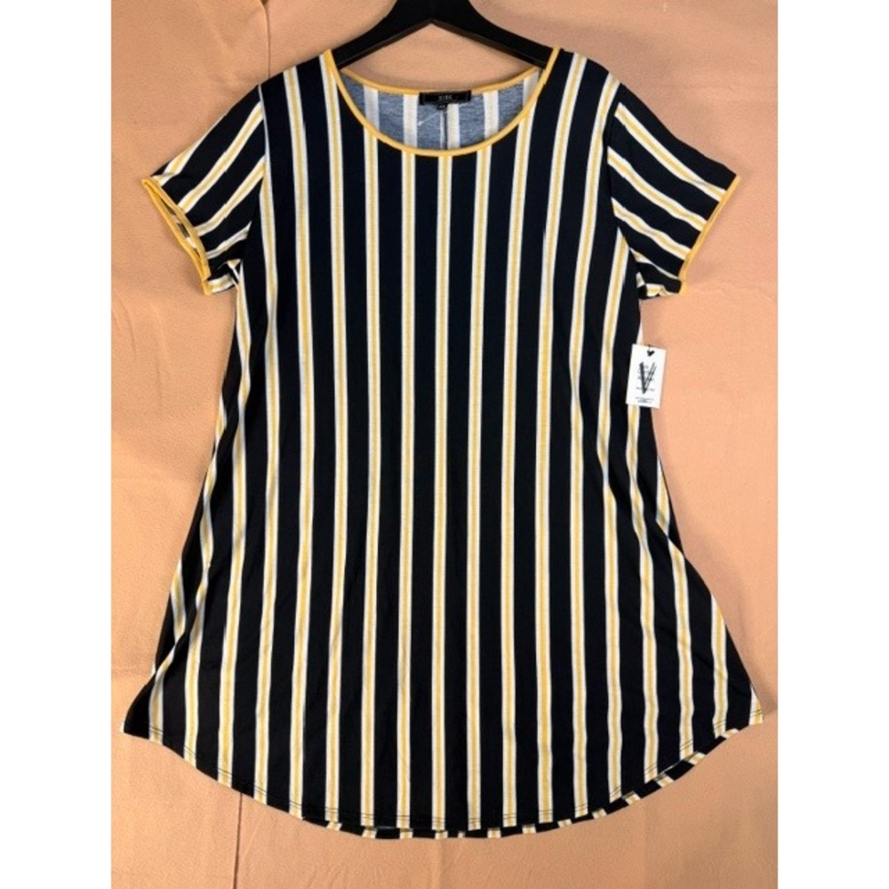 Vibe Sportswear Striped T-Shirt Dress 2X Black White Yellow NWT